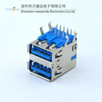 USB母座 藍(lán)色USB 3.0母座 雙層3.0USB插座 電腦雙口USB連接器 usb轉(zhuǎn)接頭