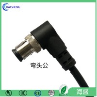 海盛連接器 M12連接器廠家， 品質(zhì)保證4芯5芯 8芯公母 彎頭直頭連接線PUR PVC電源線