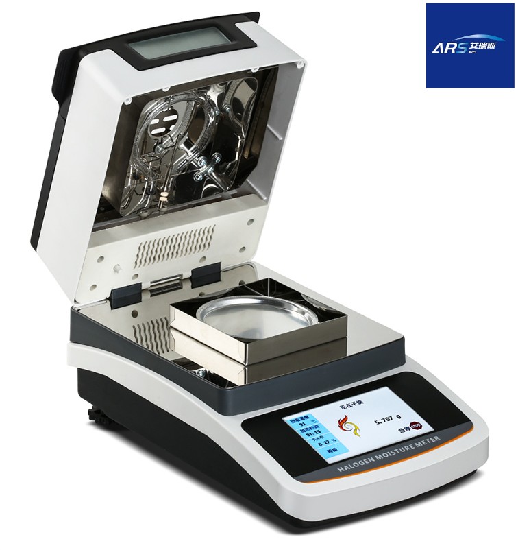 產(chǎn)品型號(hào)   Model	ARS-SF50	ARS-SF10 稱重量程    Capacity	110 g	110 g 稱重精度    Readability	               0.005g	0.001 g 稱重傳感器  Sensor	應(yīng)變式/ Load Cell	應(yīng)變式 HBM 樣品盤(pán)尺寸  Pan Size  	Φ96mm（20pcs） 顯示方式    Display  	5寸 全彩觸控顯示（5inch touch screen） 環(huán)境溫度    Operate.Temp	5℃-35℃ 加 熱 源    Heating Source	鹵素?zé)?nbsp;/紅外線 溫度傳感器  Temp.Sensor	PT-100-2 溫度范圍    Temp.Range	40℃-160℃ 溫度設(shè)置    Temp.Setting	1℃ 水分測(cè)試范圍Moisture.Range	95.00%-5.00%	100.00%-0.00% 水分可讀性  Moisture Readability	0.05%	0.01% 干重測(cè)試范圍 Testing Range  	95.00%-5.00%	100.00%-0.00% 干重可讀性  DRY% Readability	0.05%	0.01% 存儲(chǔ)記錄    Storage	20組 實(shí)時(shí)曲線    Analysis Curve  	實(shí)時(shí)動(dòng)態(tài)曲線 Real time dynamic curve 測(cè)試空間    Testing Height	30mm 語(yǔ)言選擇    LANGUAGE  	英文/中文   EN/CN 輸入電壓    Power supplier  	220V 50Hz  / 110V 60Hz 產(chǎn)品尺寸    Dimension	336X214X166mm 包裝尺寸    Packing Size  	415*310*255mm 毛 凈 重    G.Weight/N.Weight	4.0kg/3.5kg